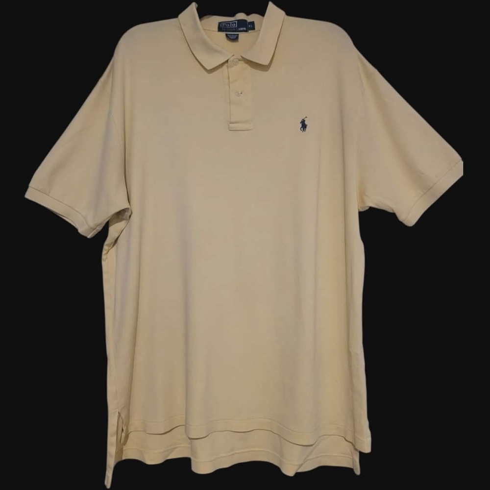 Ralph Lauren Mens Short Sleeve Pale Yellow Polo, Dark Blue Pony XL 100% Cotton